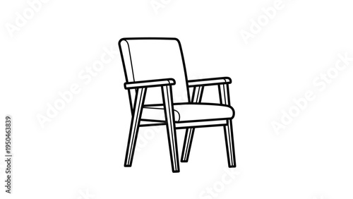 Animated line art of a modern armchair, representing furniture, interior design, comfort, relaxation, and waiting room or office seating.