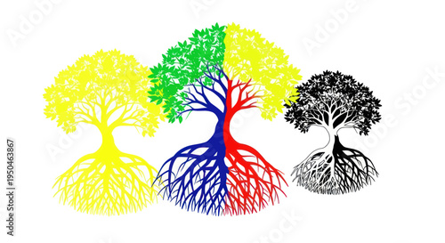 Colorful Tree Roots and Branches, Symbolizing Growth, Diversity and Connection