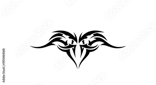 Tribal Tattoo Design with Symmetrical Abstract Wings and Heart Shape.