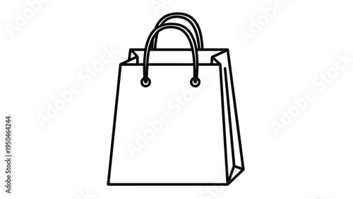 Minimalist animated line art of a paper shopping bag with handles, symbolizing retail, purchasing, sales, gifts, and consumerism.