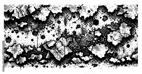 Abstract geological rock texture border with high contrast ink splatters and rough edges