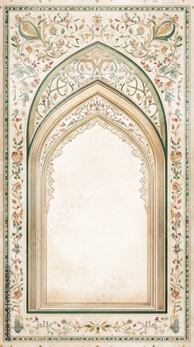 Traditional Mughal Wedding Card Design, Invitation template with place for text. Beautiful had painted template