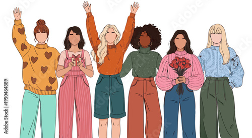 Diverse group of women celebrating together, a vector illustration of female empowerment and unity, celebrating diversity