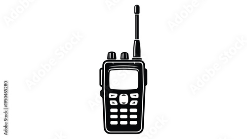 Solid black silhouette icon of a walkie-talkie or two-way radio with an antenna, used for portable, long-range communication.