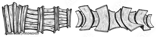 Hand drawn ink illustration of wavy wooden planks and distorted fence boards