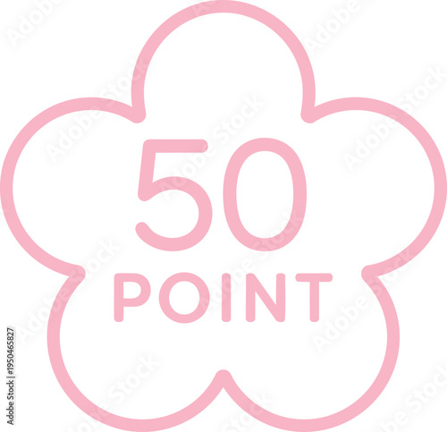Outline pink sakura cherry flower fifty point text badge spring blossom reward graphic discount decorative flat label