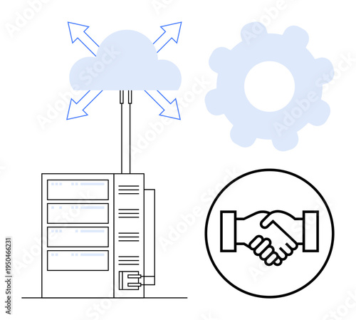 Cloud computing concept. Cloud computing data storage and software operations. Cloud computing connects servers, business collaboration, and tech processes. For IT, businesses, networks, teamwork