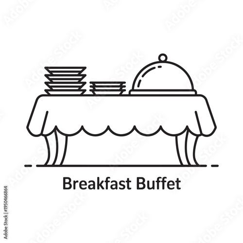 Line art illustration of a table set for a breakfast buffet