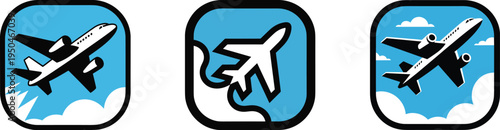 Set of Three Airplane Travel Icons