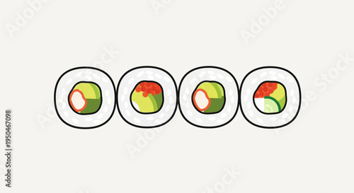 Cute Sushi Rolls Cartoon Style - Delicious Japanese Food Illustration