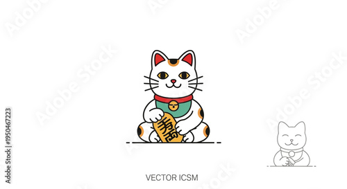 Lucky Cat Maneki Neko Holding Gold Coin, Japanese Culture Icon, Kawaii Style