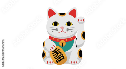 Lucky Cat Maneki Neko Waving Paw for Good Fortune, Japanese Culture Icon