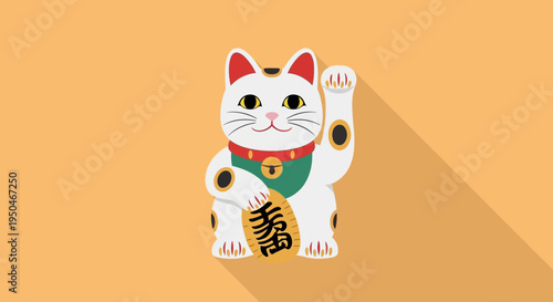 Lucky Cat Maneki Neko Waving Paw, Japanese Beckoning Cat Symbol of Good Fortune