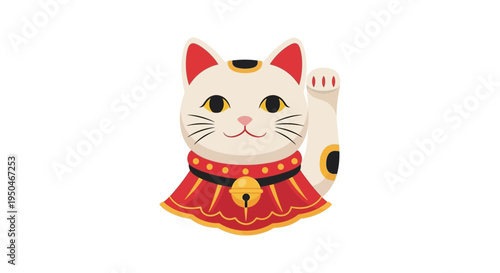 Maneki Neko Cat Beckoning Good Luck Charm, Japanese Lucky Cat Illustration