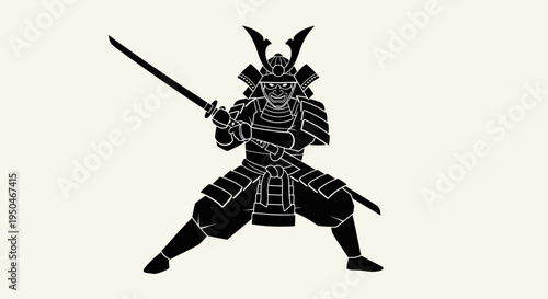 Silhouette of a Samurai Warrior in Traditional Armor Holding a Katana Sword
