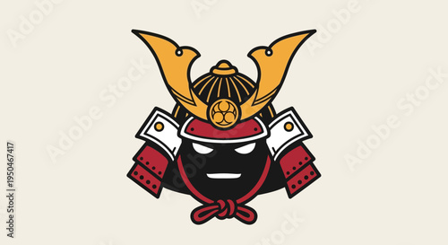 Samurai Helmet Icon: Fierce Warrior Spirit, Japanese Culture, Graphic Design