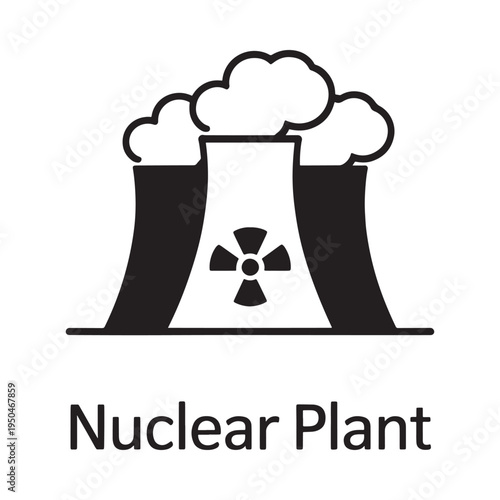 Simplified illustration of a nuclear power plant with cooling towers