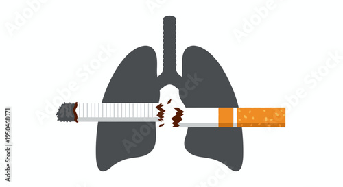 Broken cigarette crossing lungs, representing smoking's harmful effects and anti-smoking message