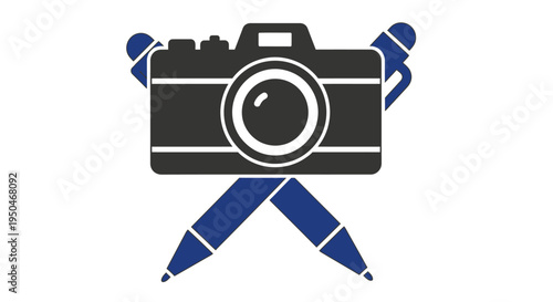 Creative photography and writing tools flat vector icon, symbolizing content creation and multimedia journalism