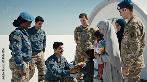 Un Peacekeepers Distribute Aid to Refugee Family With Children Near Tent