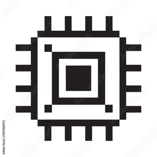 Pixelated illustration of a microchip with concentric square design