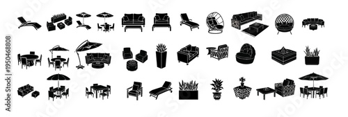 Outdoor Garden Furniture Silhouettes Set Patio Sofa Chair Table Umbrella Decor Collection