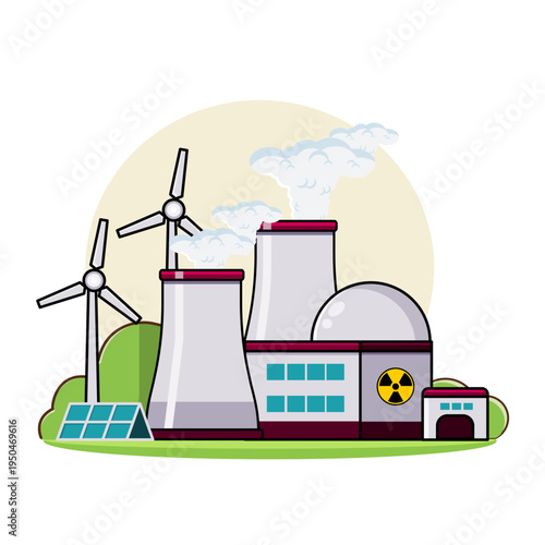 Nuclear Power Plant Building Vector Illustration