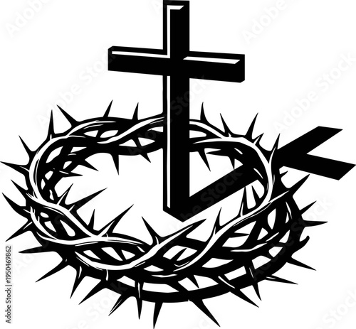 Cross with Crown of Thorns Svg, Easter Cross Svg