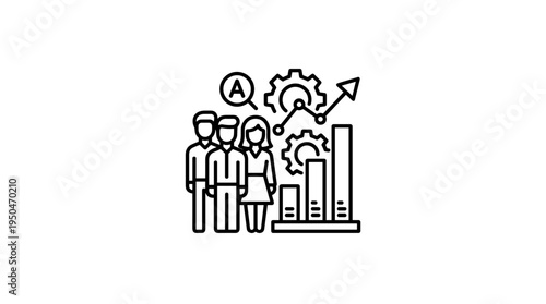 Business team analyzing growth with graphs and gears in illustration  