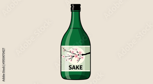 Green Sake Bottle with Cherry Blossoms
