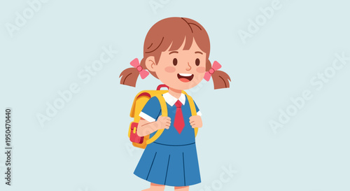 Happy School Girl with Backpack, Ready for First Day of School