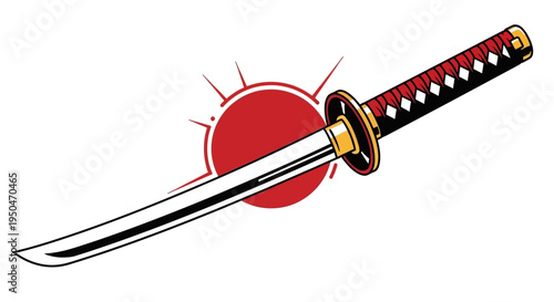 Japanese Katana Sword with Rising Sun Symbol