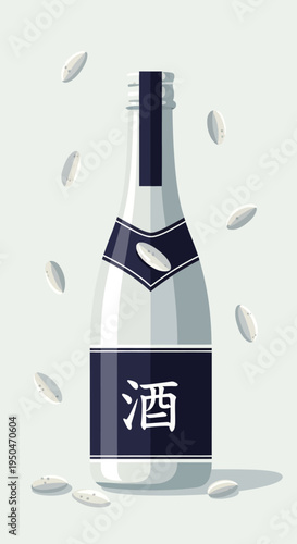 Sake Bottle with Rice Grains
