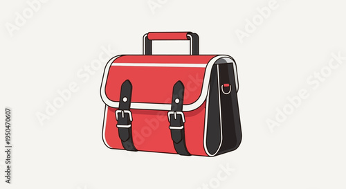 Retro Red Satchel Bag with Black and White Trim, Vintage Style Briefcase