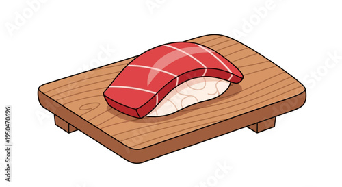 Tuna Nigiri Sushi on Wooden Plate