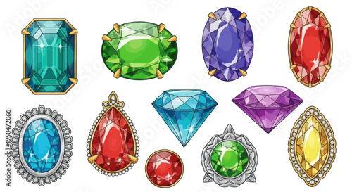 Assortment of Colorful Gemstones and Jewels, Jewelry Elements