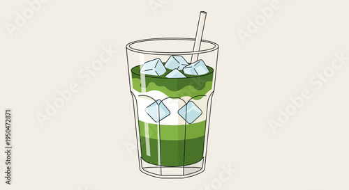 Matcha Layered Drink with Ice Cubes