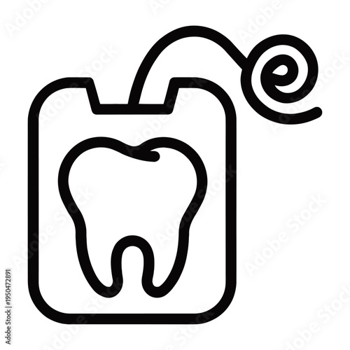 Vector icon featuring a stylized tooth with dental floss for dental hygiene purposes