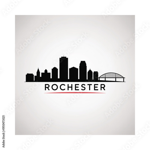 Rochester city skyline silhouette with the city name displayed below