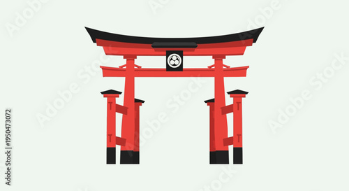 Traditional Japanese Torii Gate, Red and Black, Symbol of Shinto Shrine Entrance