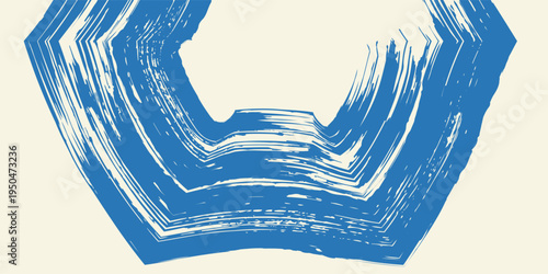 Grunge grainy blue brush stroke with spray texture. Hand drawn distress damaged vintage banner with zigzag bold line. Rough thick brush stroke texture.