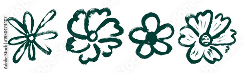 Flower Bud Drawing Grunge Vector Set