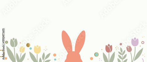 Minimalist Bunny Ears and Spring Tulips Easter Banner