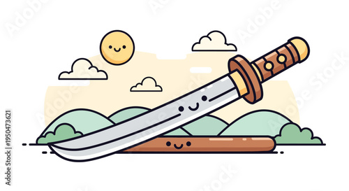 Cute Kawaii Katana Sword and Hot Dog Character Illustration