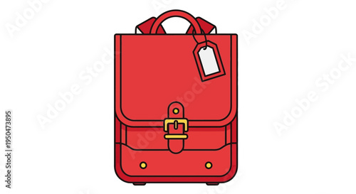 Red Leather Satchel Backpack with Tag - Minimalist Illustration