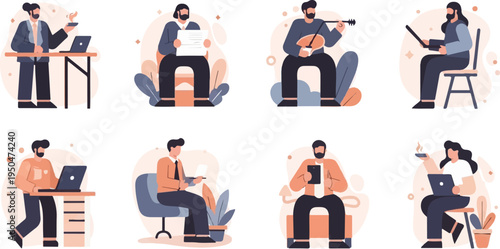 Diverse individuals engaged in various modern activities, including work and leisure (1)