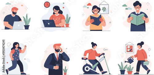 Diverse individuals engaged in various daily activities, including work and leisure