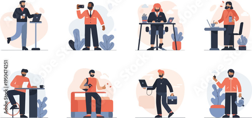 Diverse individuals engaged in various daily activities and work-related tasks