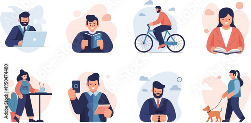 Diverse people engage in various daily activities, from work to leisure