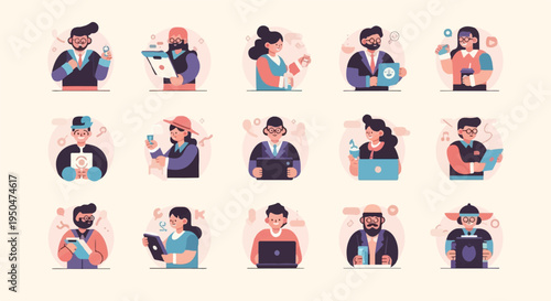 Diverse people engaged in work and leisure with various digital devices